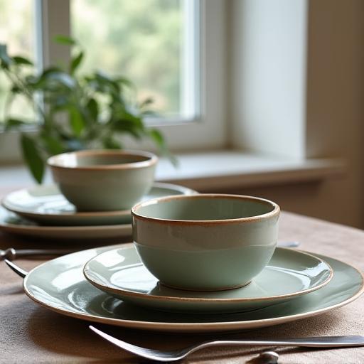 Set peralatan makan seramik yang cantik.